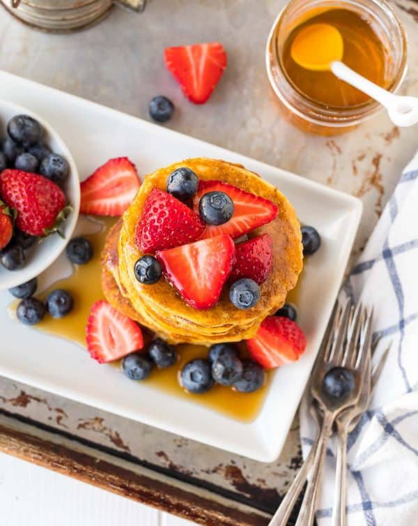 gluten free coconut flour pancakes with fresh berries