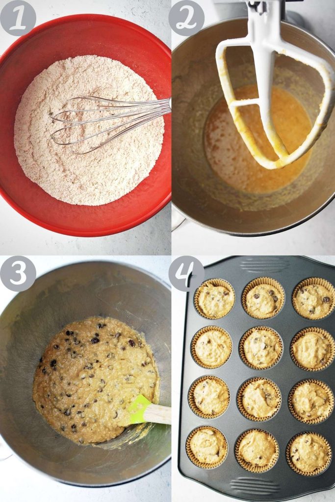 photos of steps for making muffins