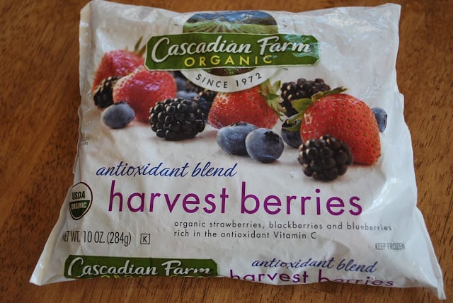 a bag of Cascadian Farm organic Harvest berries