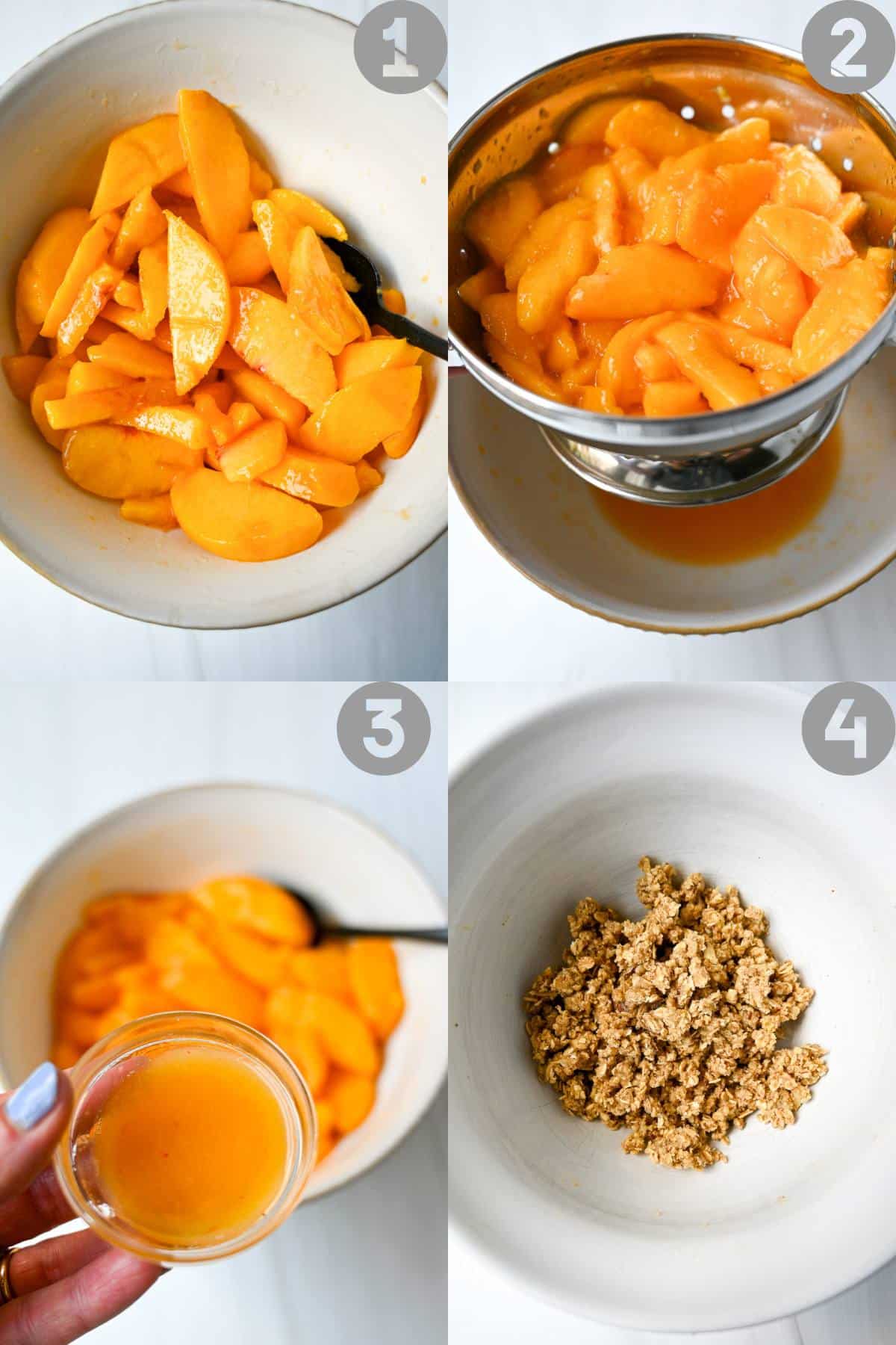 four steps for preparing peach crisp and crumble topping