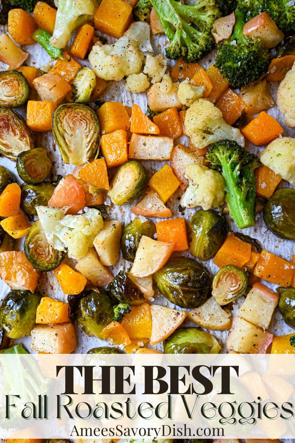 This side dish features butternut squash, Brussels sprouts, broccoli, cauliflower, and apples, creating an amazing sweet and savory blend! via @Ameessavorydish