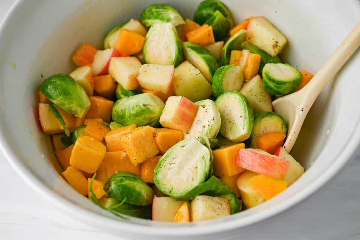 fall vegetables tossed with evoo and butter