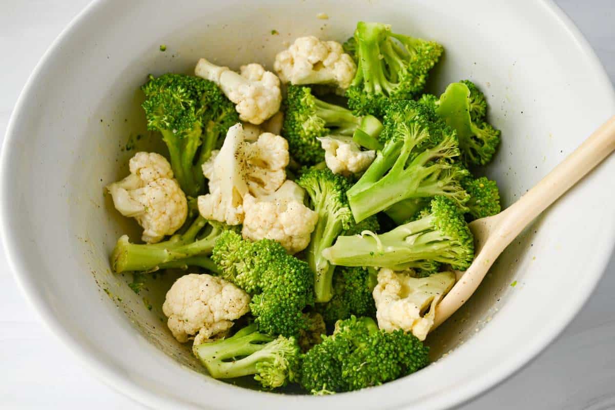 broccoli and cauliflower florets tossed with olive oil and butter