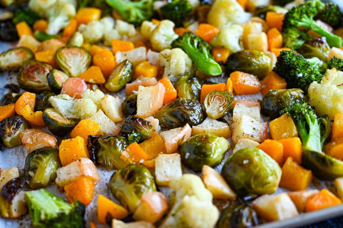 fall vegetables roasted with apples