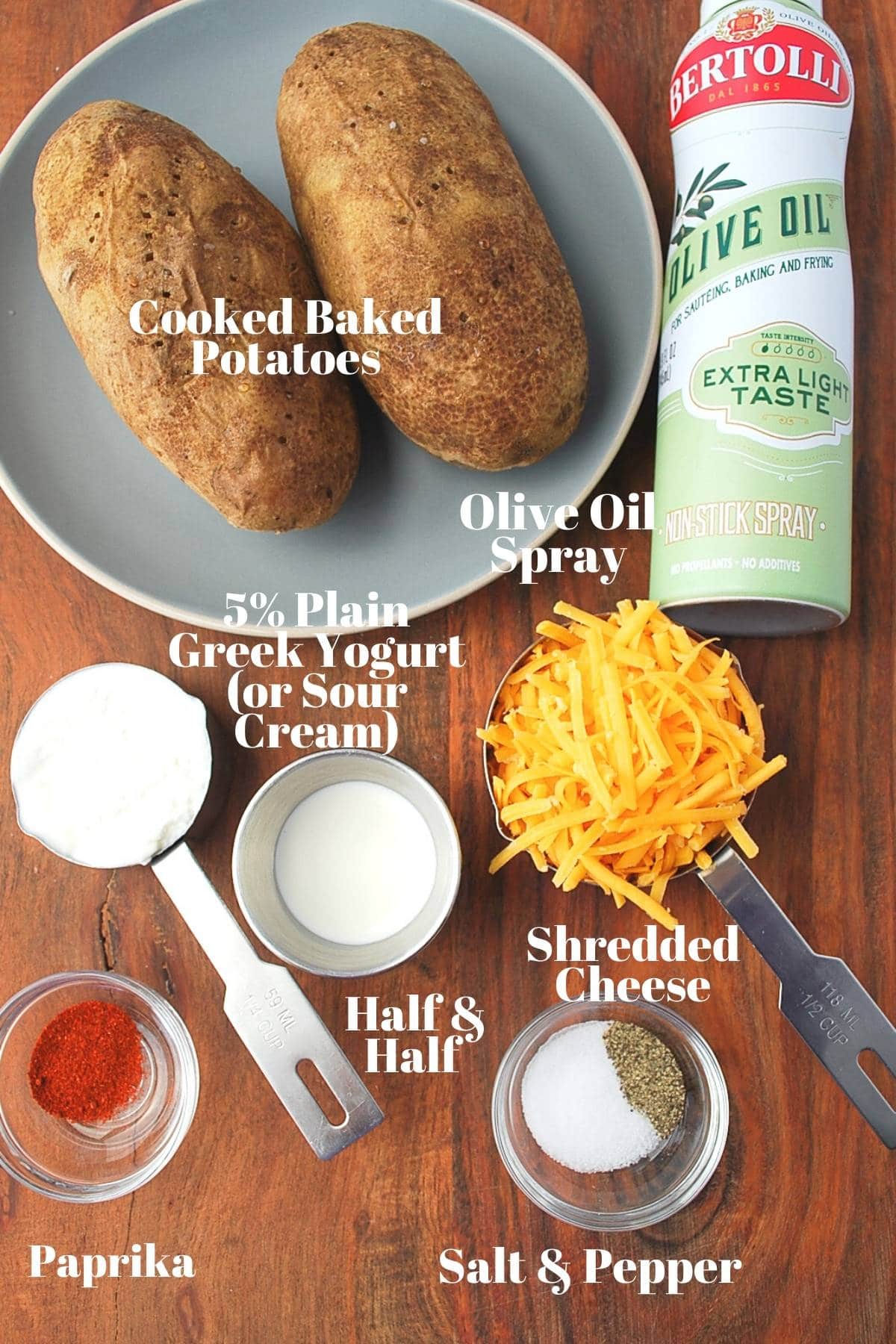 ingredients for air fryer twice baked potatoes on a cutting board
