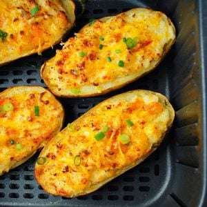 twice baked potatoes cooked in an air fryer basket