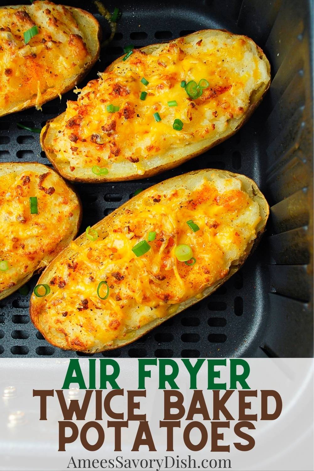 Lightened-up cheesy mashed potatoes to stuff into baked potato skins and then bake again in the air fryer. via @Ameessavorydish