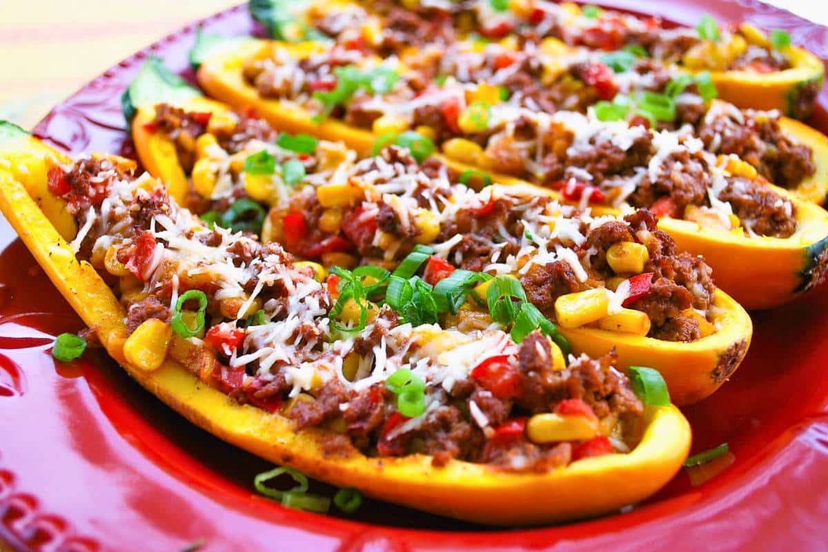 stuffed gold rush squash with ground beef and cheese