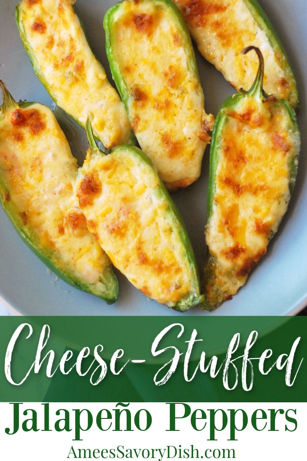 These baked cheese stuffed jalapeño peppers are delicious as an appetizer or game day snacks. Hot peppers are stuffed with a mixture of spicy cheddar cheese and cream cheese, then baked until the peppers are soft and the cheese is melted and golden brown. via @Ameessavorydish