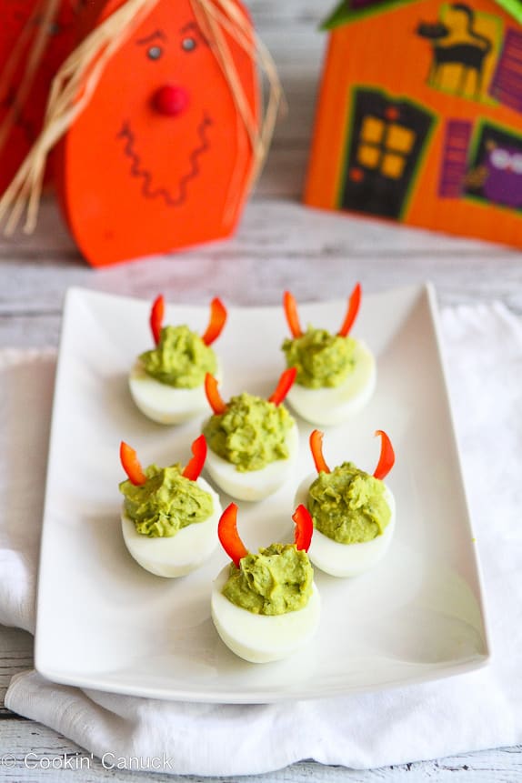 Devilish Avocado Sriracha Deviled Eggs