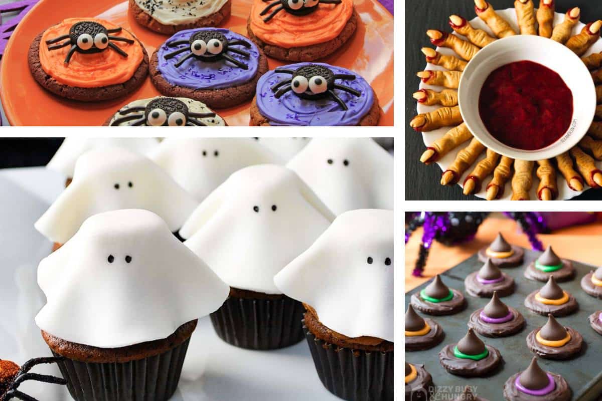 collage photo of halloween desserts