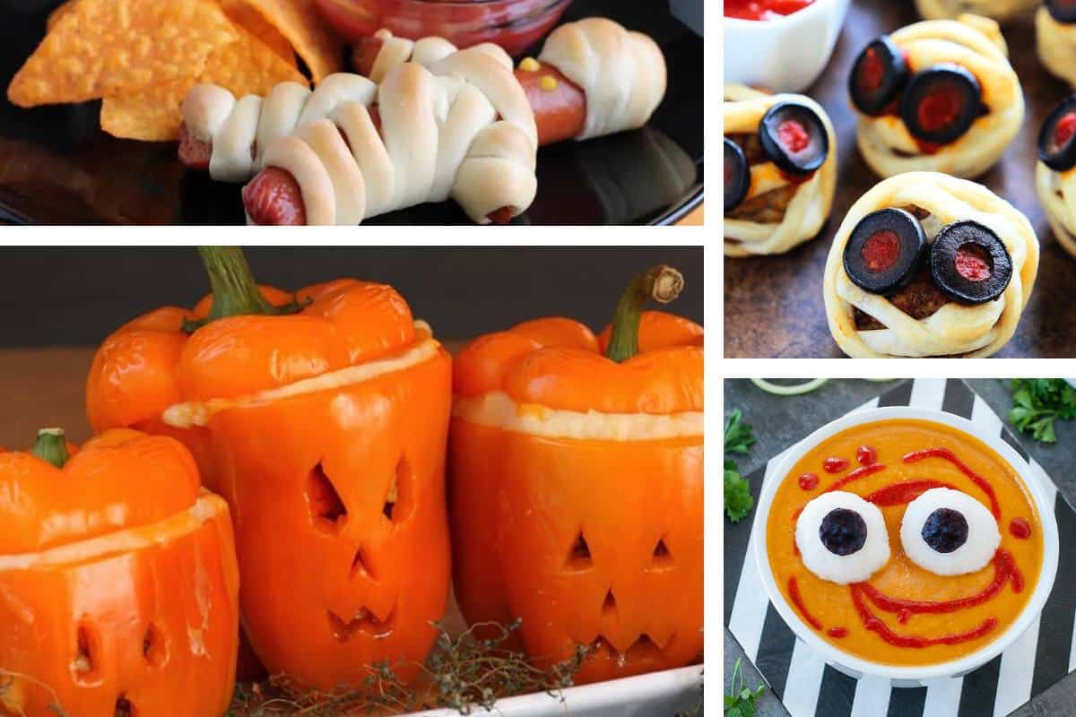 collage photo of halloween main dishes