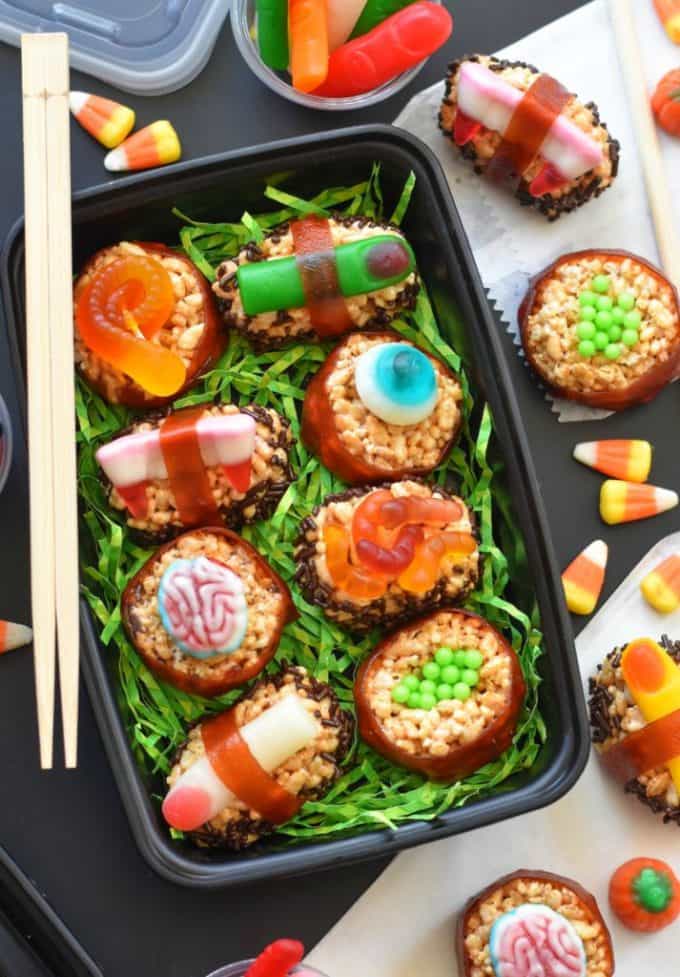 Halloween candy sushi