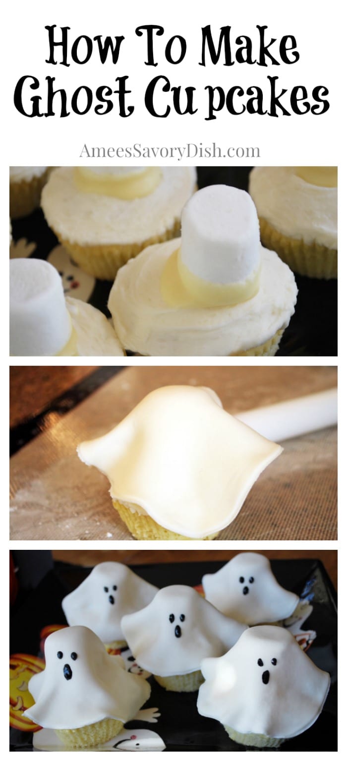 How To Make Ghost Cupcakes with fondant and marshmallows