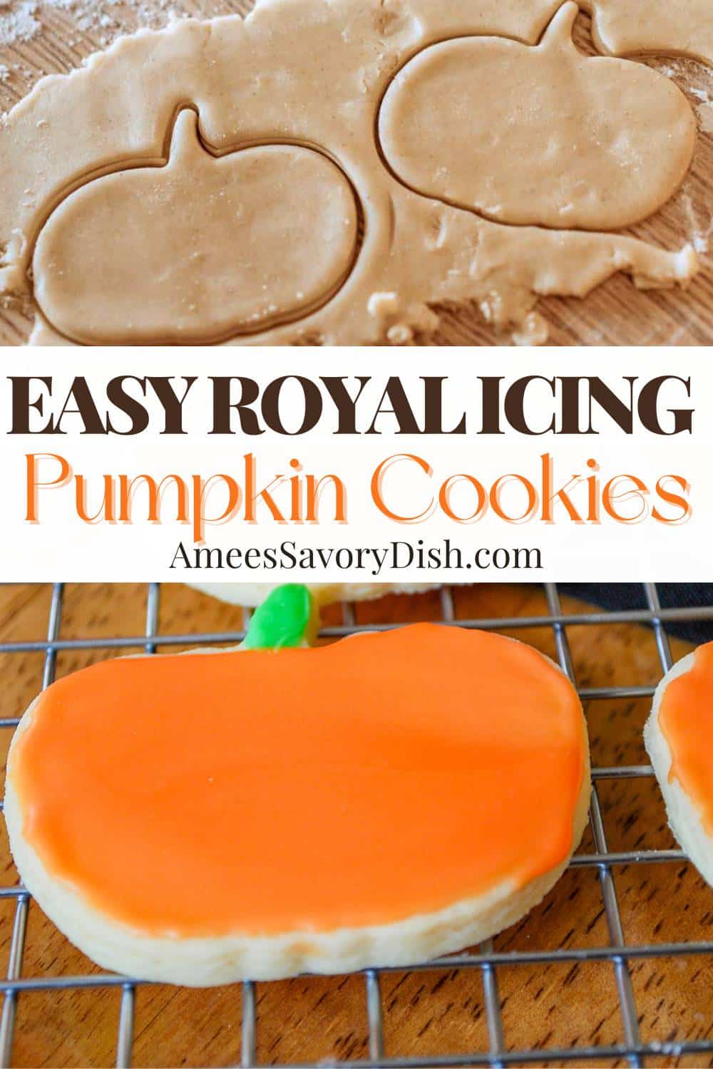 A simple recipe for cut-out frosted pumpkin sugar cookies with the perfect finishing glaze!  After trying out many different recipes, this version takes the cake.    via @Ameessavorydish