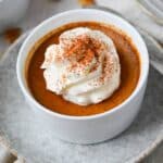 close up of a ramekin of baked custard