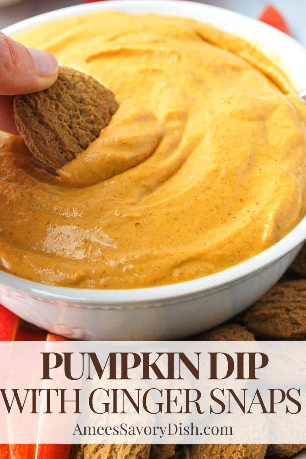 This quick pumpkin dip with gingersnaps is simple and delicious made with pumpkin puree, coconut sugar, cream cheese, and spices. via @Ameessavorydish