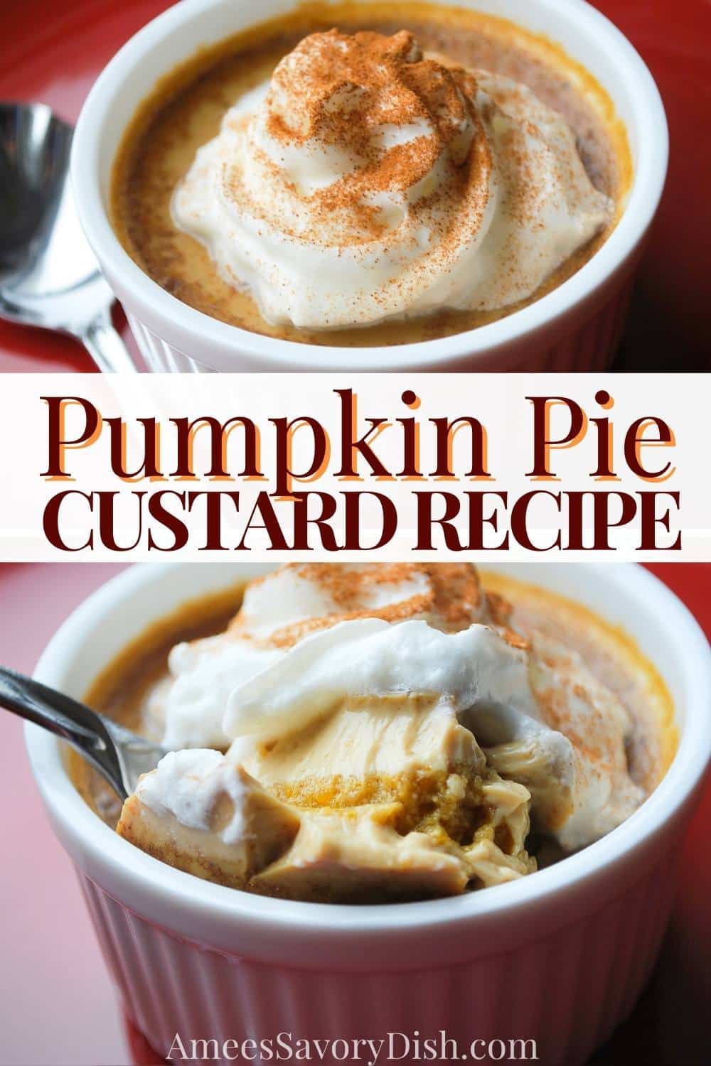 This delicious homemade Pumpkin Pie Custard is essentially fresh pumpkin pie without the fuss of the crust. A great gluten-free and refined sugar-free alternative to classic pumpkin pie! via @Ameessavorydish