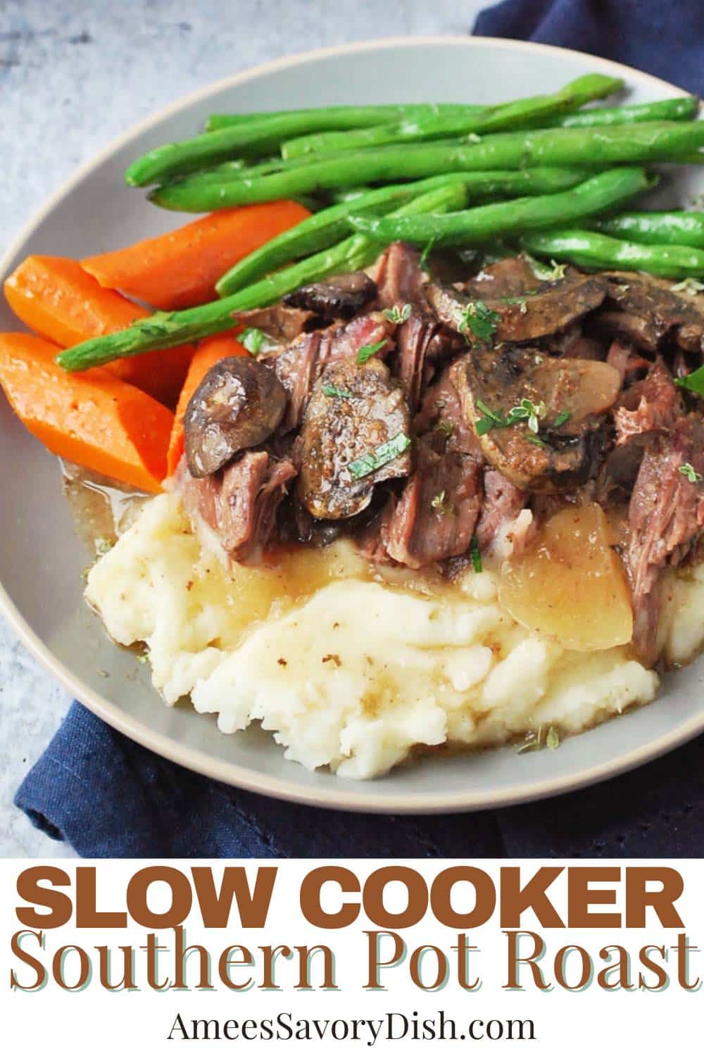 An easy and delicious recipe for Slow Cooker Southern Pot Roast that's tender, juicy and full of amazing flavor. via @Ameessavorydish