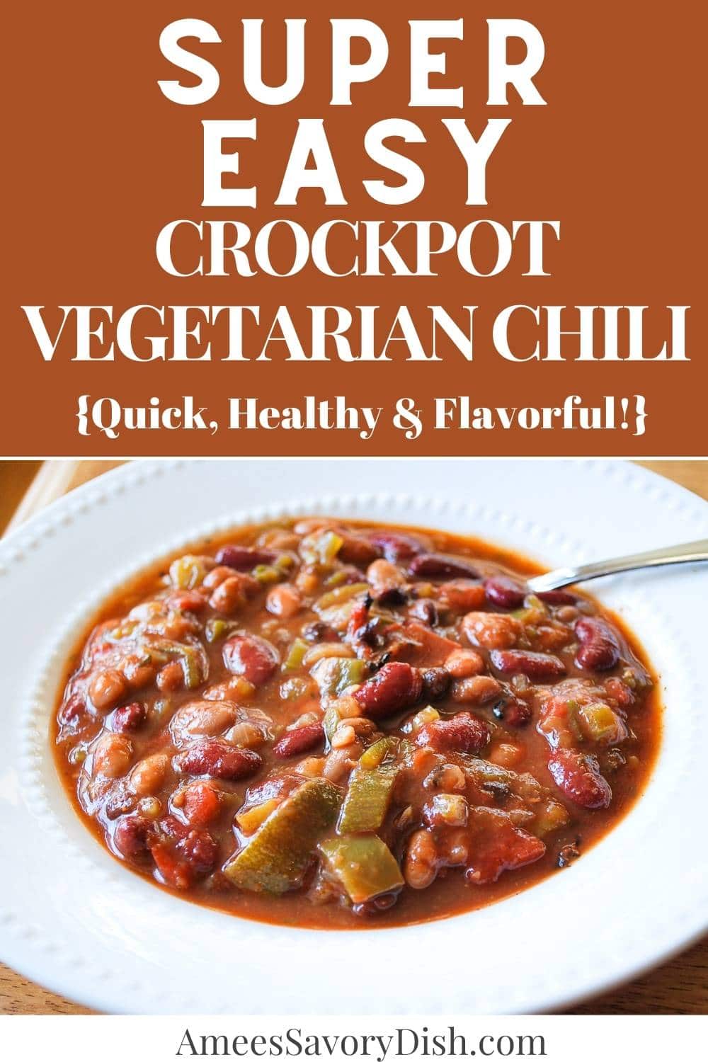 Make this incredibly easy Crockpot Baked Bean Chili and let your slow cooker do most of the work! This bean, veggie, and flavor-packed stew-style chili is the perfect meatless meal for weeknights, potlucks, and so much more. via @Ameessavorydish