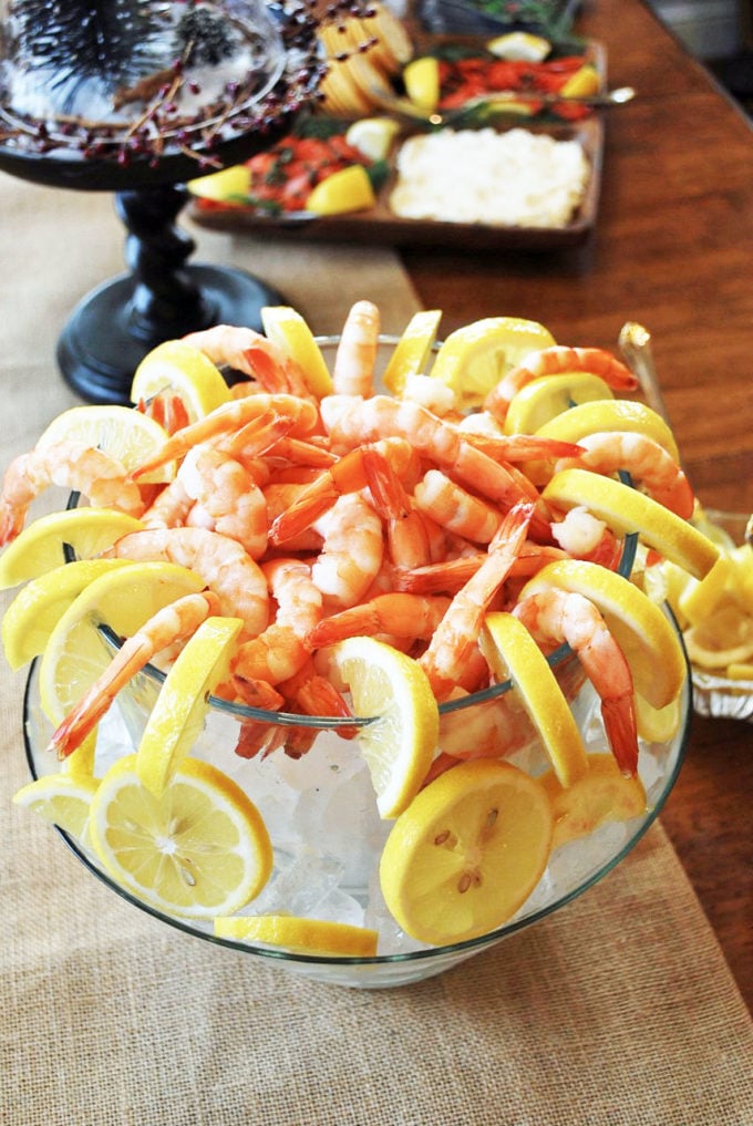 An elegant presentation for shrimp cocktail and simple way to keep shrimp cold and fresh at your next party or holiday gathering