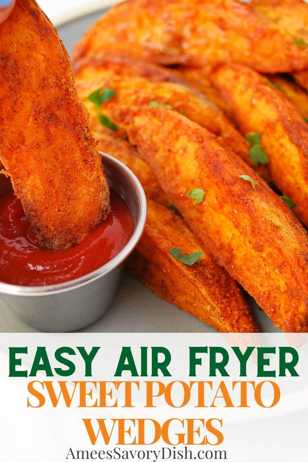 Make thick and crispy Air Fryer Sweet Potato Wedges in a cinch. These perfectly seasoned wedges are excellent when you need a simple and healthy appetizer, side dish, or snack the whole family will love. via @Ameessavorydish