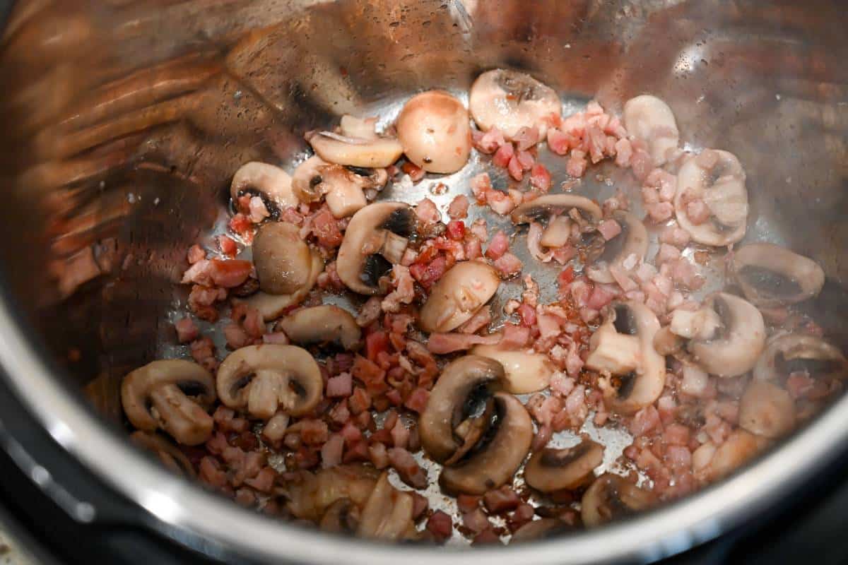 pancetta and mushrooms sauteing in the instant pot