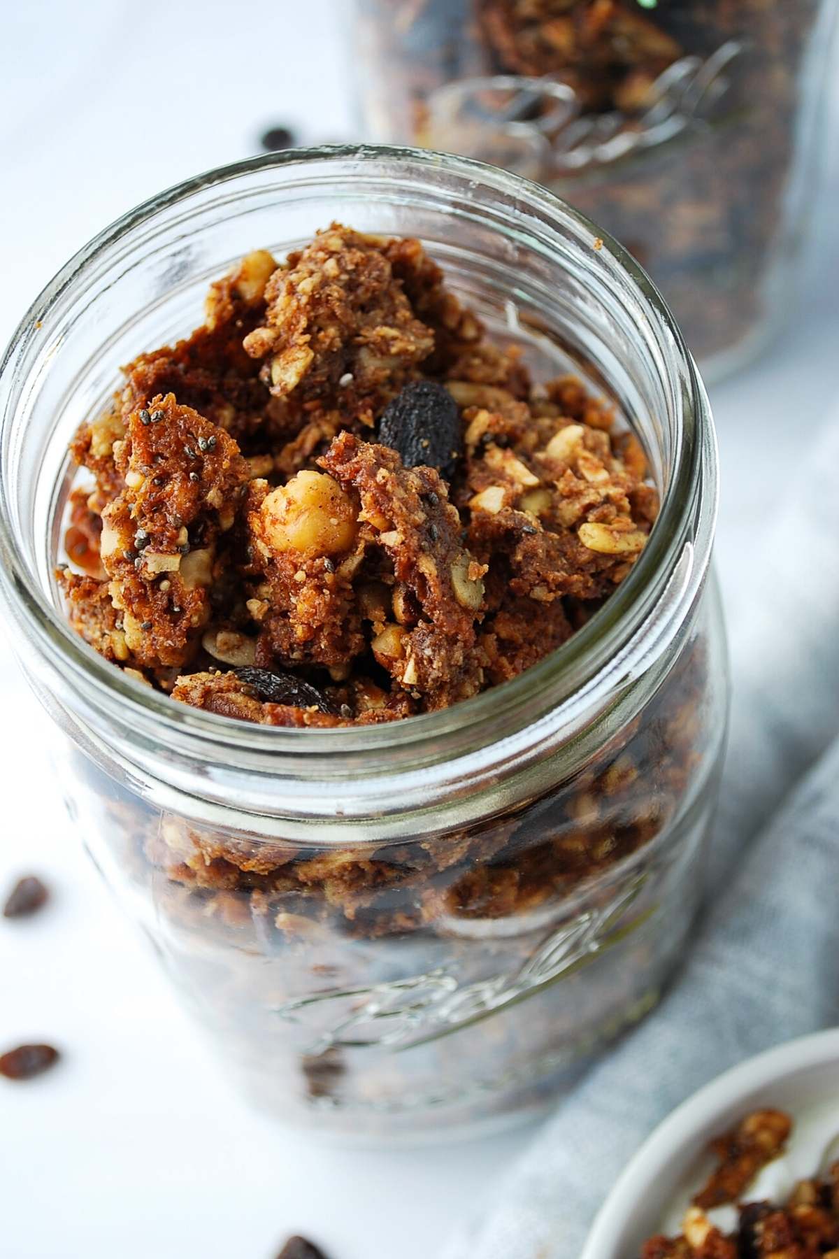 low carb granola in two mason jars