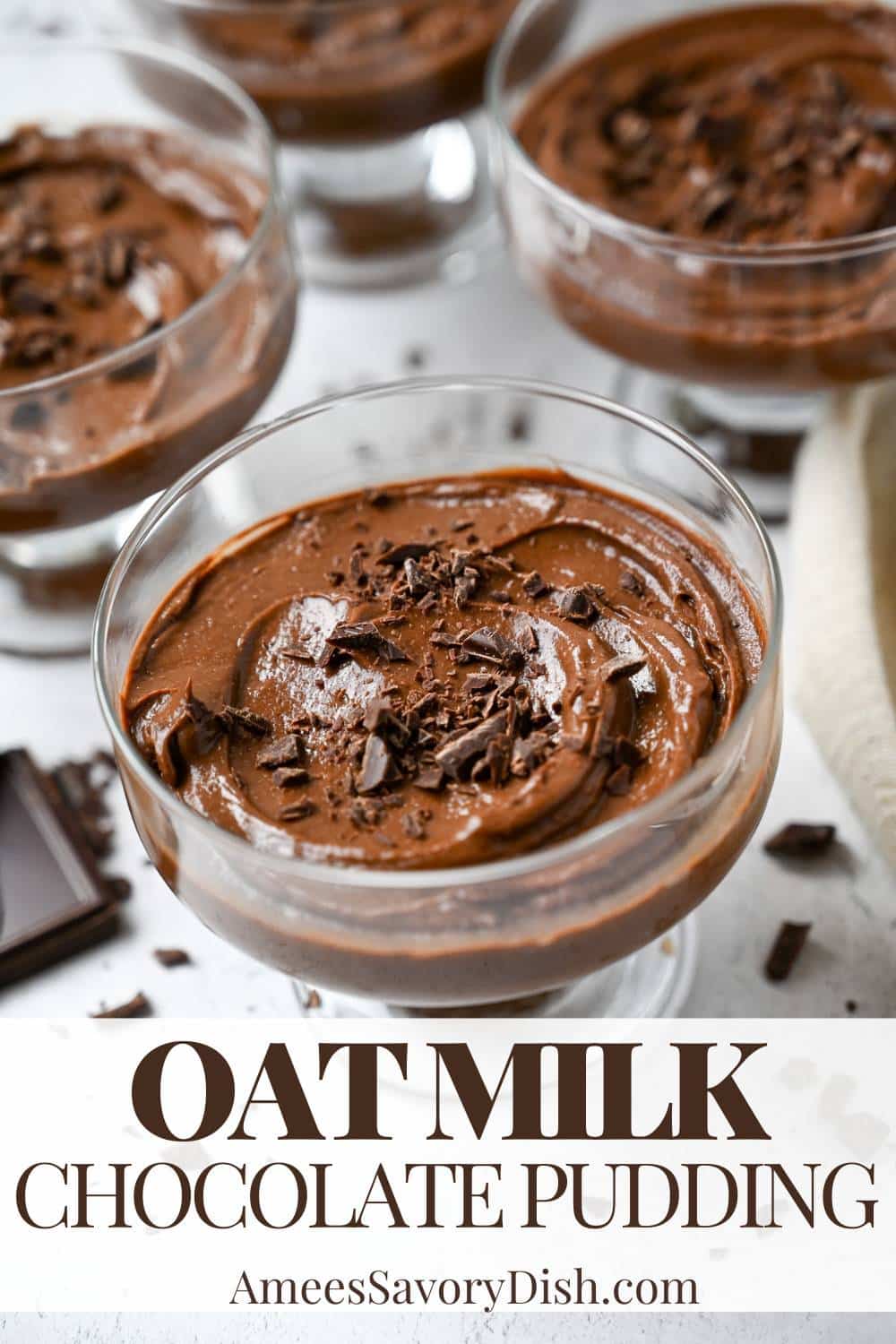 A divine recipe for homemade chocolate pudding made with oat milk, dark chocolate, and real maple syrup that's even better than the original. via @Ameessavorydish