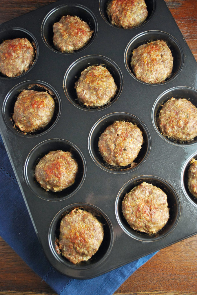Mini Grassfed Beef & Quinoa Meatloaves in a muffin tin