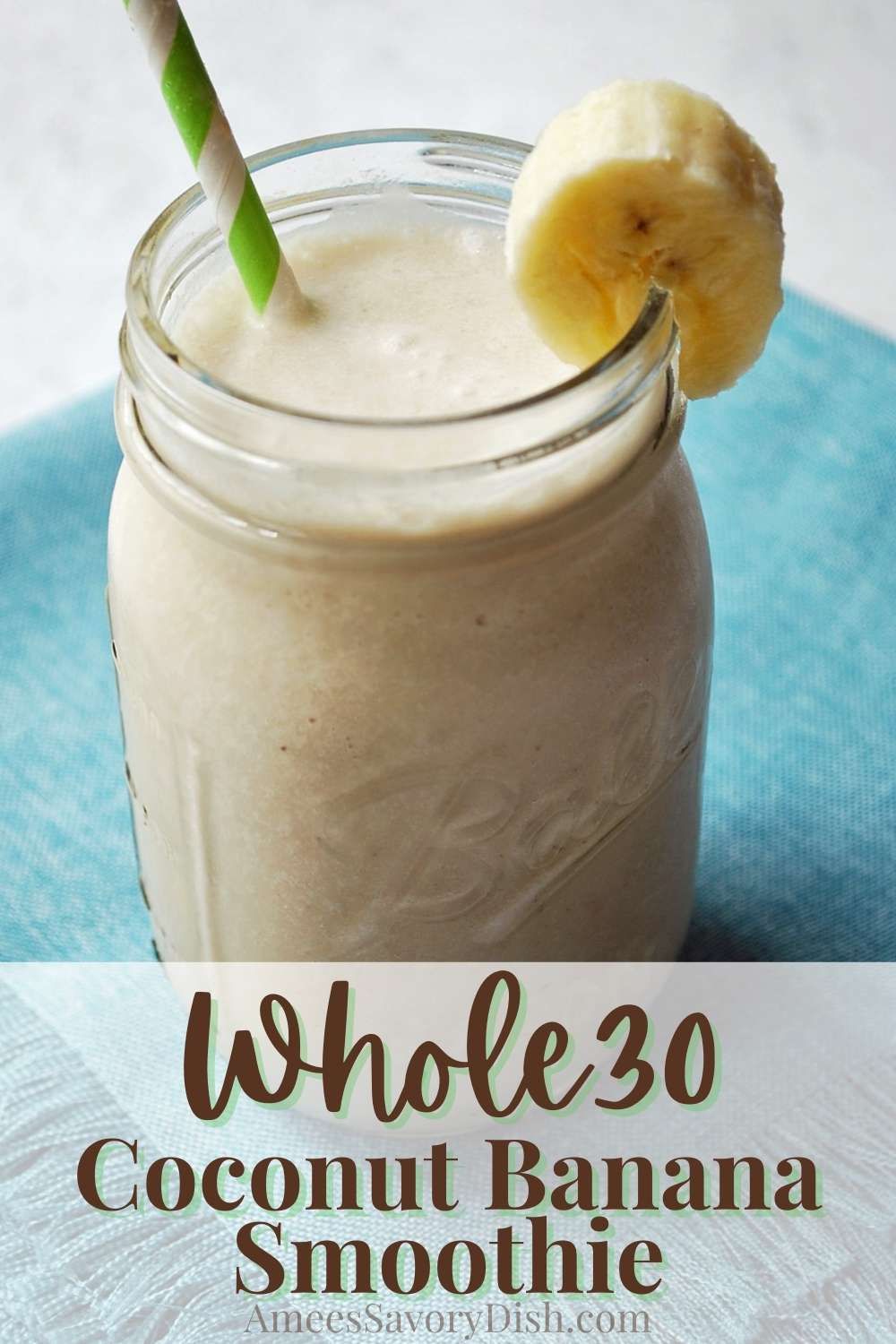 This coconut banana smoothie made with coconut cream, almond butter, almond milk, and frozen banana is the perfect breakfast on the go. via @Ameessavorydish