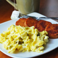 Pan-Fried Sweet Potatoes with spicy scrambled eggs