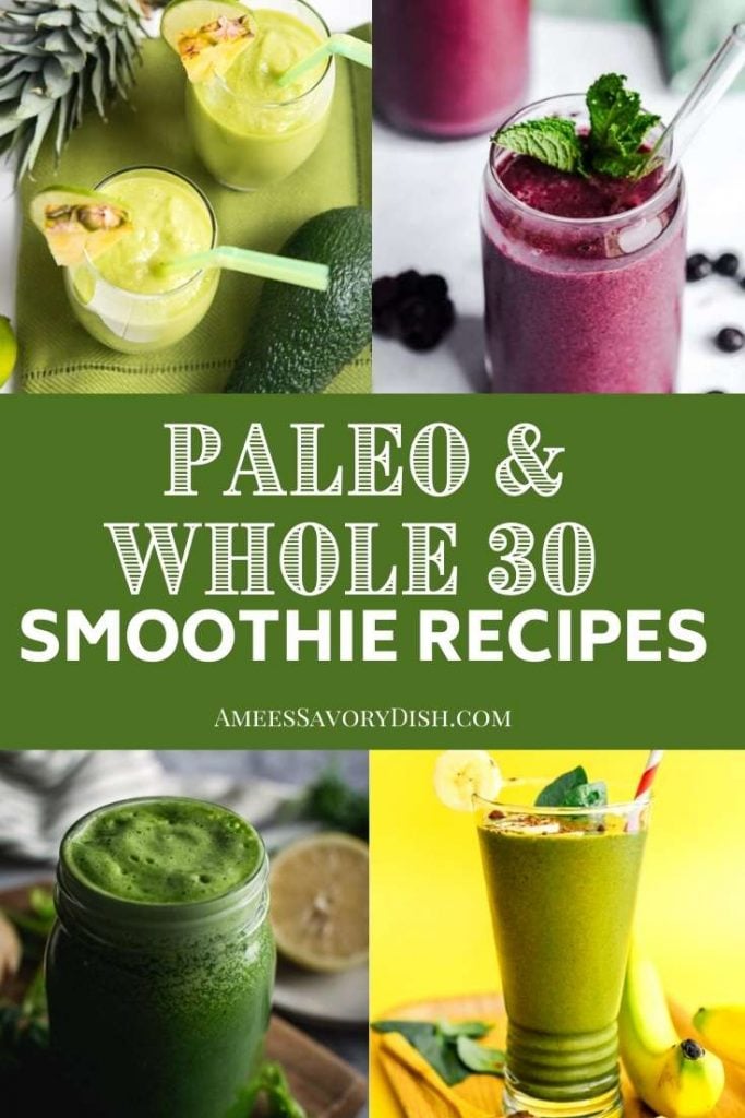 collage photo of 4 different smoothies with a title for Pinterest
