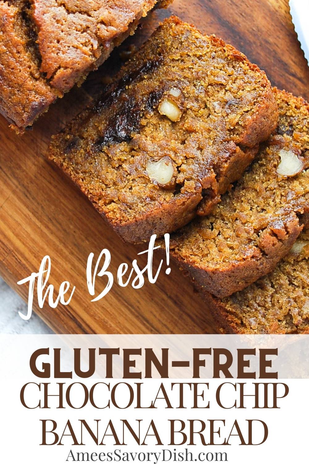Make the BEST Gluten-Free Chocolate Chip Banana Bread from scratch with a blend of gluten-free whole grain flour, sweet and creamy bananas, and decadent chocolate chips. via @Ameessavorydish