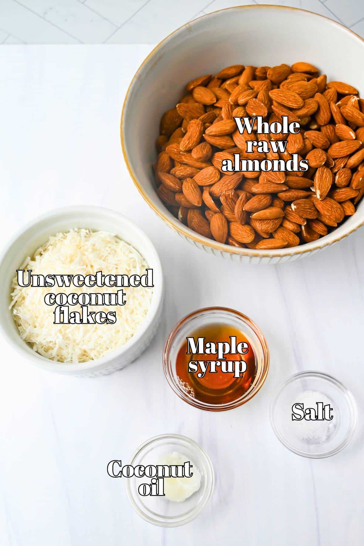 ingredients for almond butter measured out on a counter