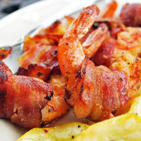Bacon-wrapped grilled shrimp