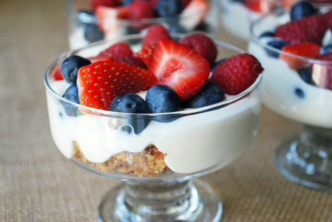 Greek yogurt parfaits with fresh berries and Clif Crunch bars creates a fruit parfait that is as delicious as it is healthy!