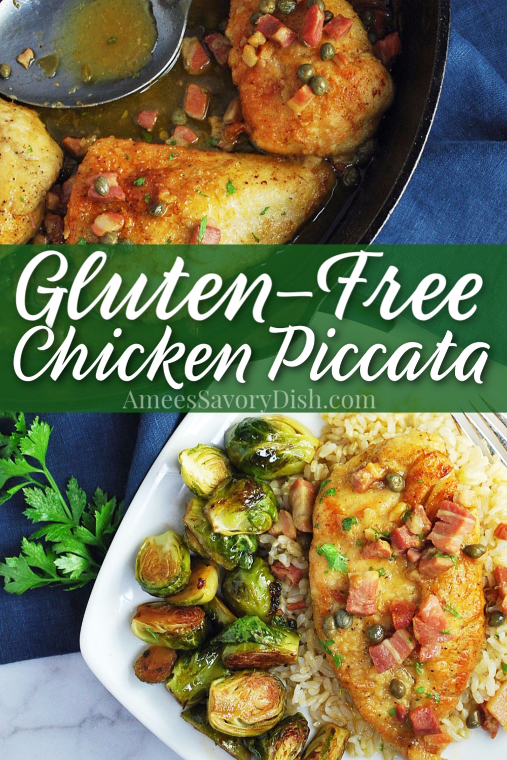 A simple gluten-free chicken piccata recipe that's perfect for a busy weeknight meal made with finely diced pancetta, capers, lemon, and butter. #chickenrecipe #chickenpiccata #glutenfreechicken #glutenfreerecipe #easyfamilymeals #chicken via @Ameessavorydish