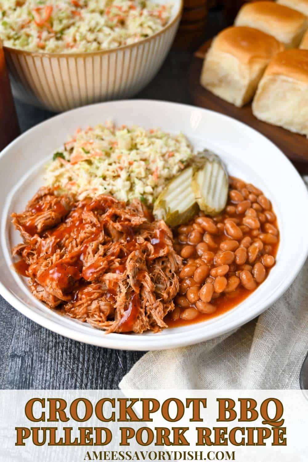 This Crockpot BBQ Pulled Pork recipe is incredibly easy, full of smoky, tangy flavor, and fall-apart tender. Perfect when you’re craving Southern-style pork BBQ on busy days! via @Ameessavorydish