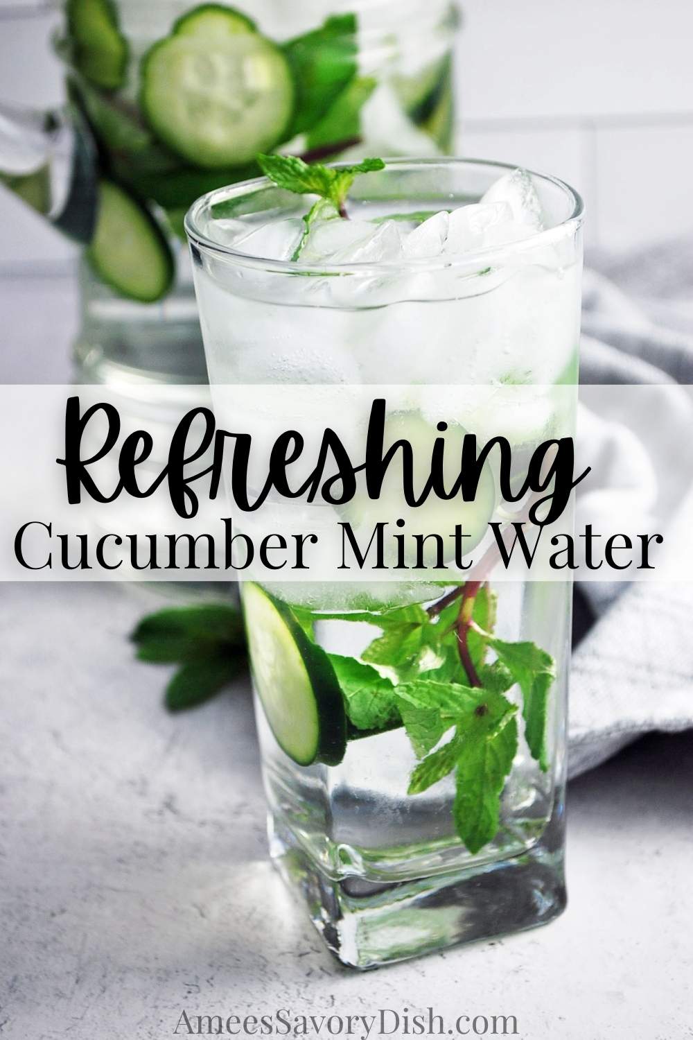 A simple recipe for fresh cucumber mint water to help you drink more H20!  It's a great way to stay cool and hydrated all summer long! #infusedwater #spawater #cucumbermintwater via @Ameessavorydish