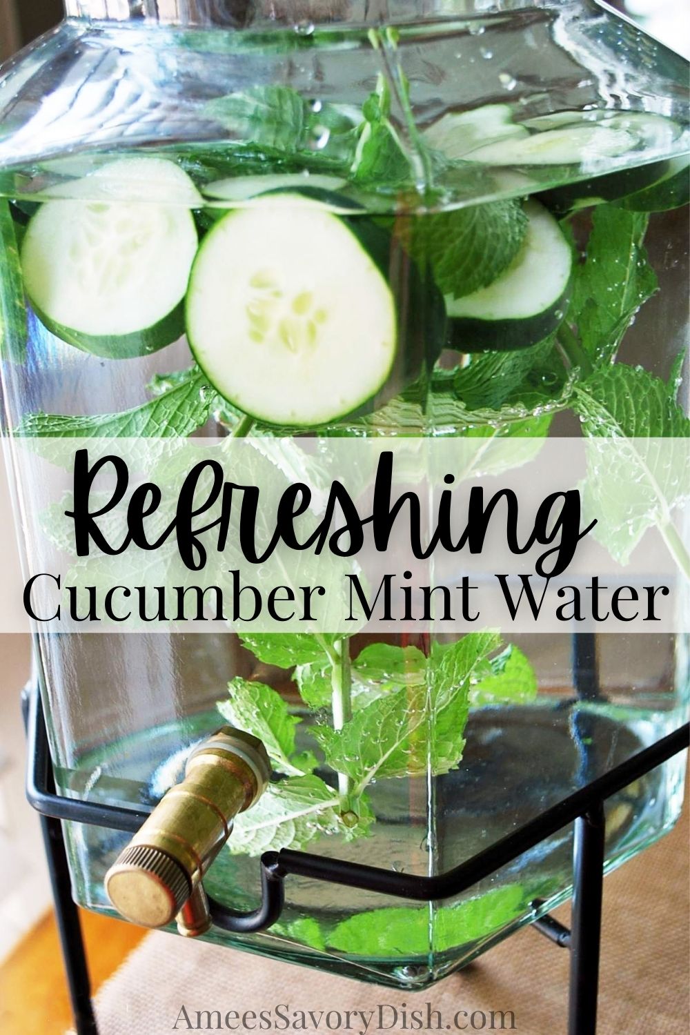 A simple recipe for fresh cucumber mint water to help you drink more H20!  It's a great way to stay cool and hydrated all summer long! #infusedwater #spawater #cucumbermintwater via @Ameessavorydish