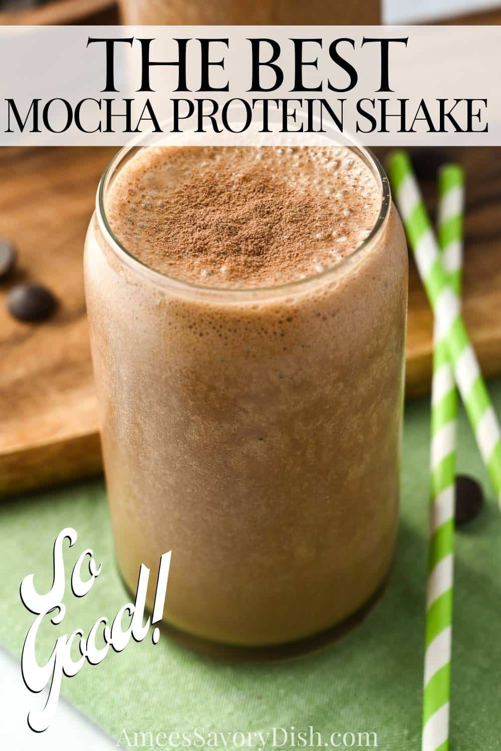 This delicious Mocha Protein Shake tastes like a milkshake but has more fiber & protein and less calories & fat. via @Ameessavorydish