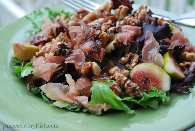 This Fig Walnut Prosciutto Salad with Fig Balsamic Dressing is the best salad ever!