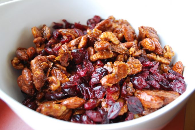 Sweet and Spicy Candied Nuts bowl