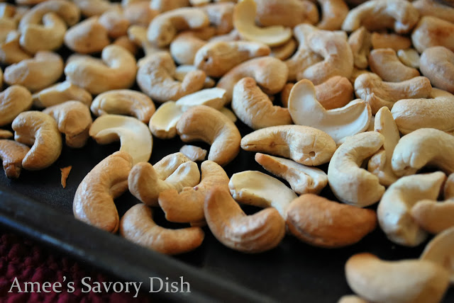 Cashews on a baking tray
