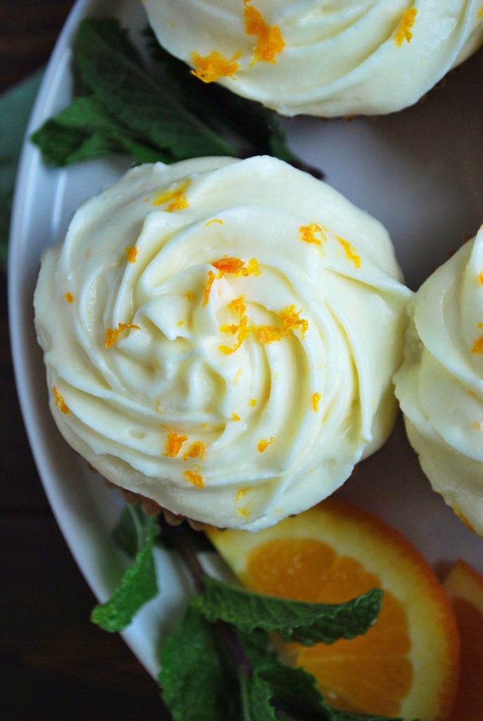 Pumpkin cupcake with orange zest and orange cream cheese frosting