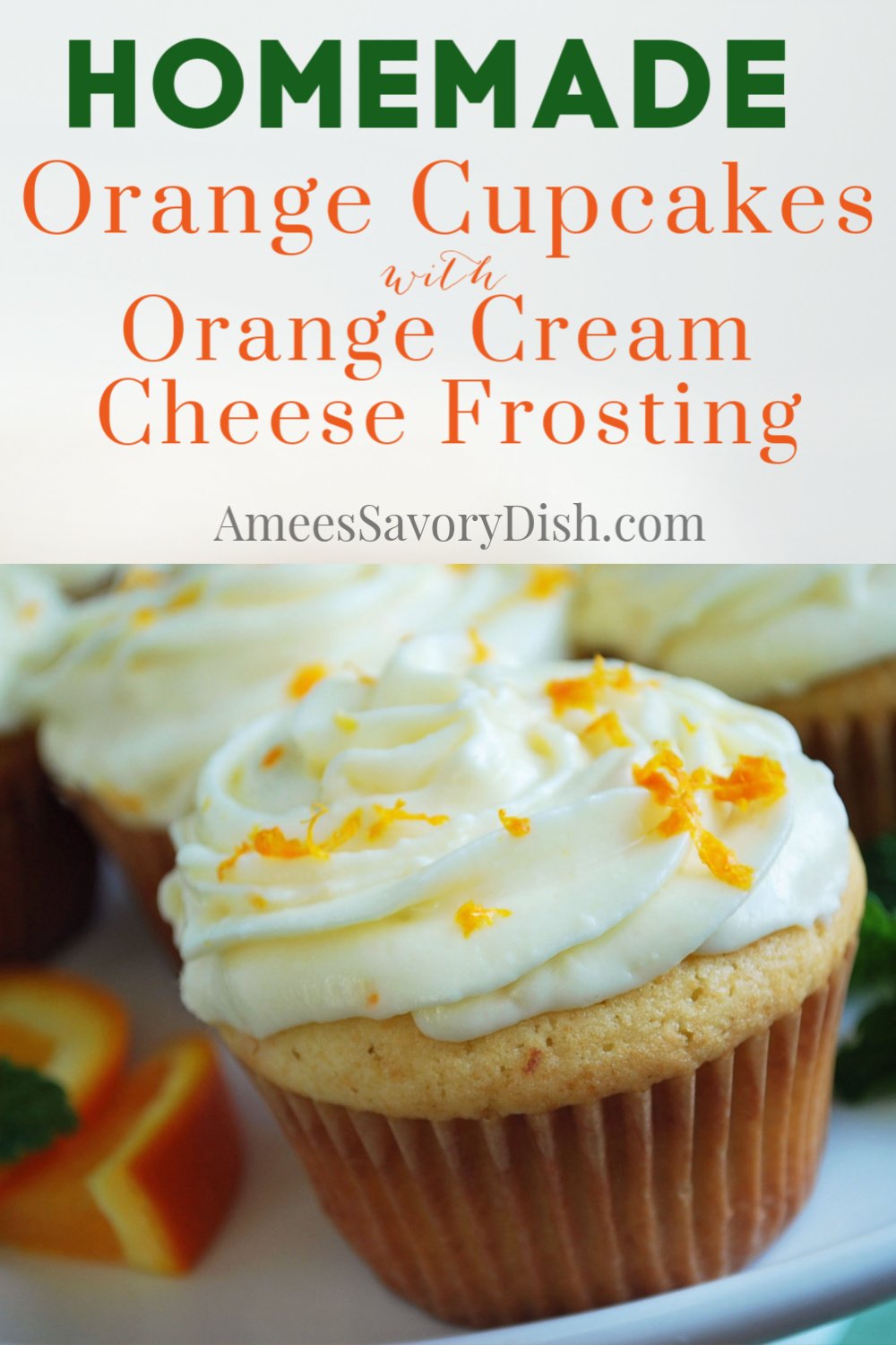 Orange cupcakes made with orange zest and freshly squeezed juice are as delicious as they are pretty to serve. These homemade cupcakes are simple to make and loaded with amazing citrus flavor!  #cupcakes #cupcakerecipe #orangecupcakes #creamcheesefrosting #citrusdesserts via @Ameessavorydish