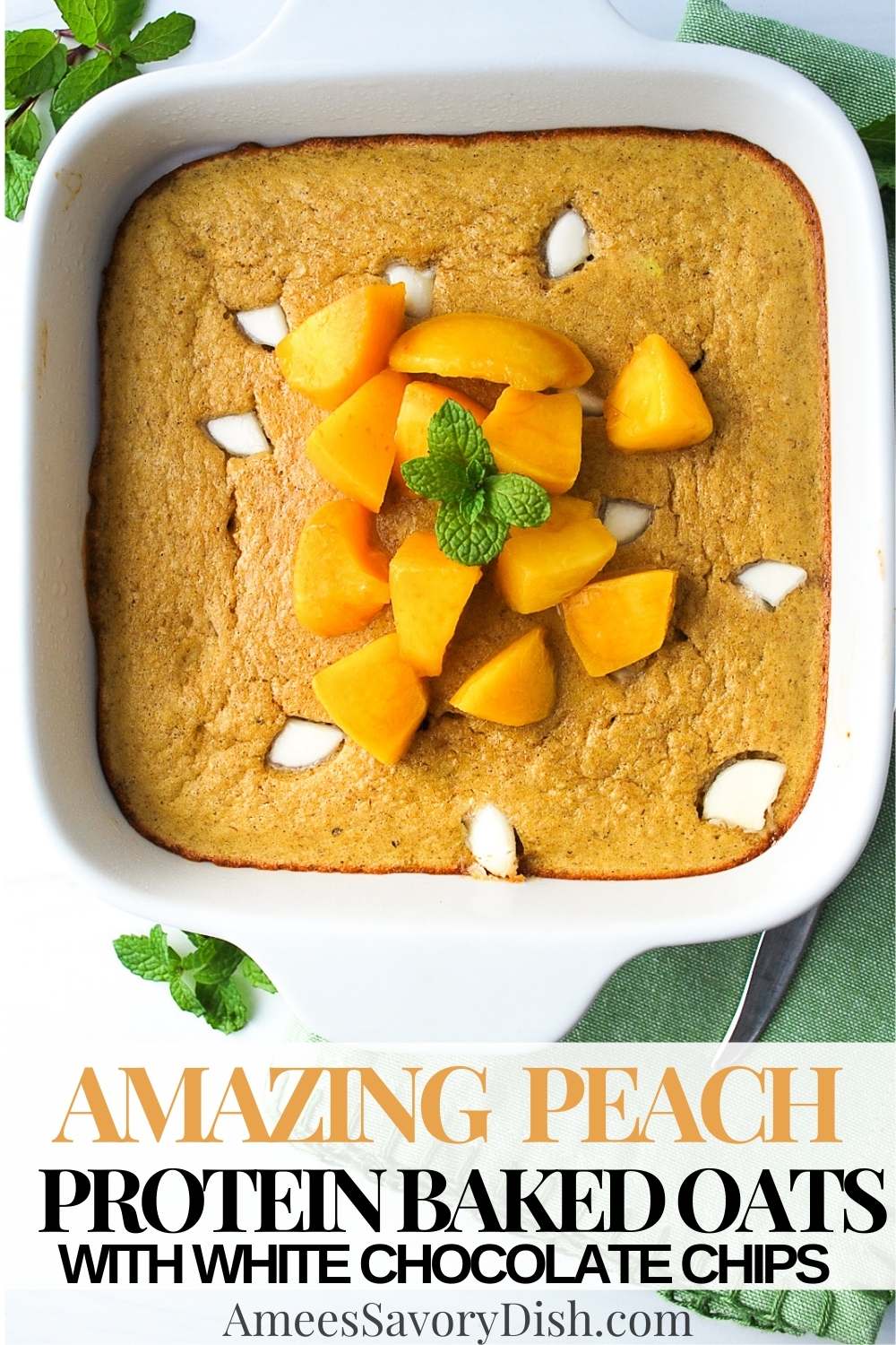 This Peach Protein Baked Oats recipe packs all of the sweet delicious flavors of peach pie into nutritious, cake-like, baked oatmeal. via @Ameessavorydish