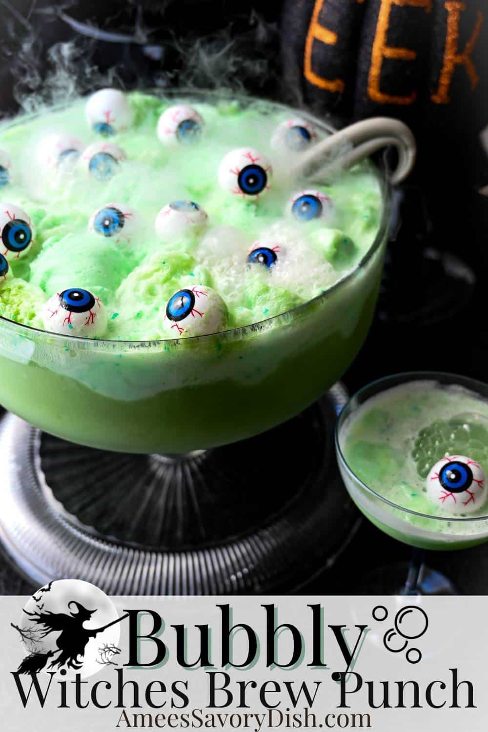 This Bubbly Witches Brew is a fun Halloween punch recipe that is as fun to drink as it is to serve! You can even add dry ice for a spooky effect. via @Ameessavorydish