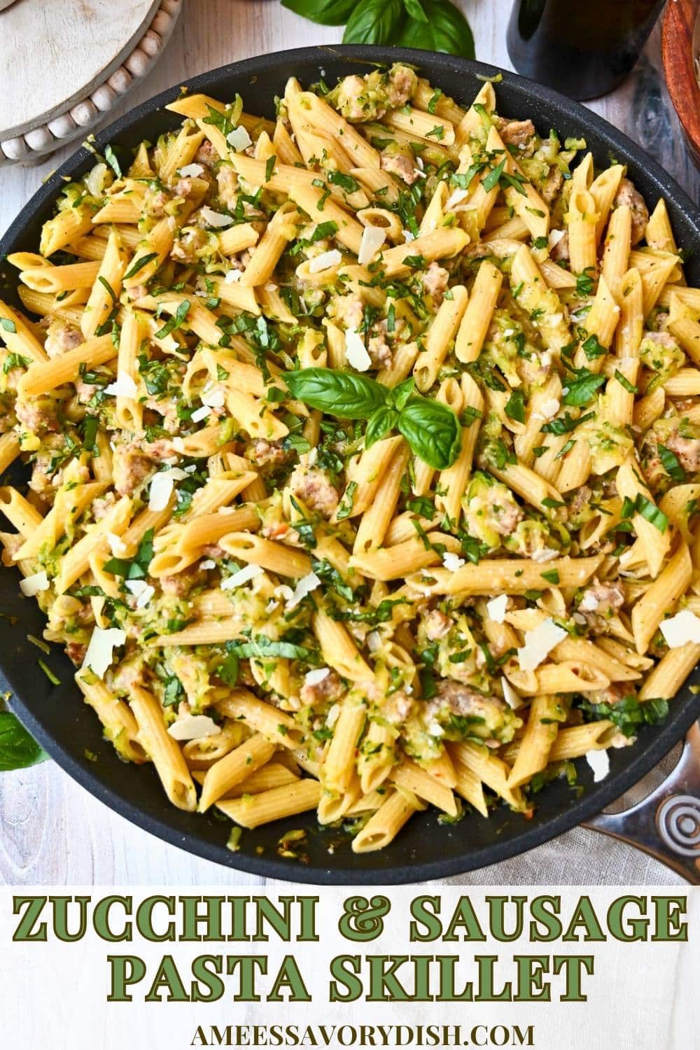 This easy 30-minute Zucchini Sausage Pasta recipe is a protein and fiber-packed meal the whole family will love! via @Ameessavorydish